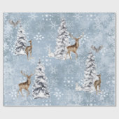 Woodland Winter Deer Kerstboom Snowflake Cadeaupapier (Vlak)