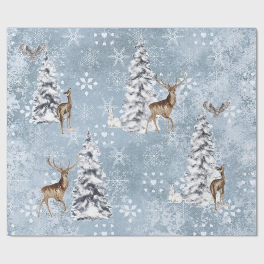 Woodland Winter Deer Kerstboom Snowflake Cadeaupapier (Vlak)