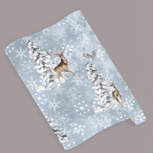 Woodland Winter Deer Kerstboom Snowflake Cadeaupapier