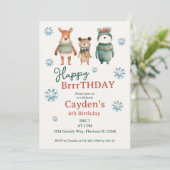 Woodland Winter Dier Jongen Verjaardag Kaart (Staand voorkant)