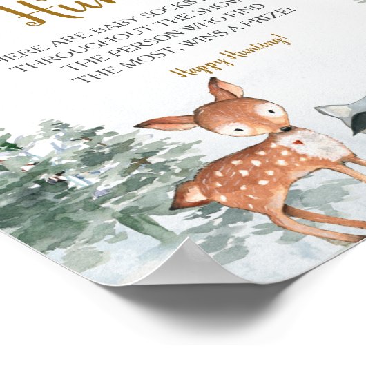 Woodland Winter Dieren Bos Baby Sock Hunt Poster (Hoek)