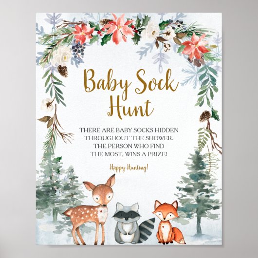 Woodland Winter Dieren Bos Baby Sock Hunt Poster (Voorkant)