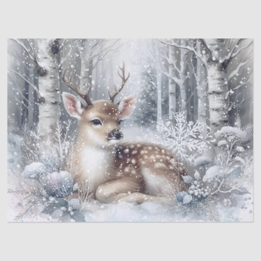 Woodland Winter Fawn Herten Tissuepapier (Voorkant)