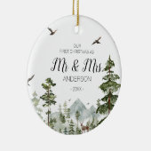 Woodland Winter Forest als Mr en Mrs. Keramisch Ornament (Rechts)