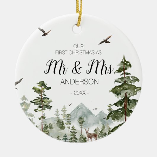 Woodland Winter Forest als Mr en Mrs. Keramisch Ornament (Voorkant)