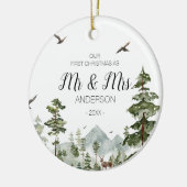 Woodland Winter Forest als Mr en Mrs. Keramisch Ornament (Links)