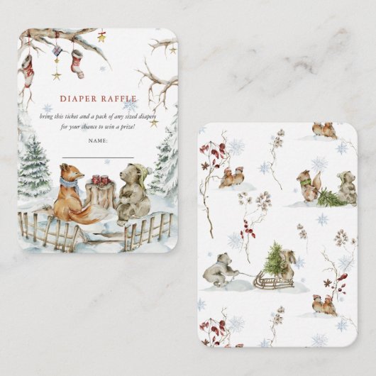 Woodland Winter Forest | Baby shower Diaper Raffle Informatiekaartje (Voorkant / Achterkant)