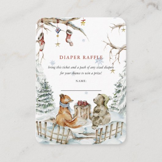 Woodland Winter Forest | Baby shower Diaper Raffle Informatiekaartje (Voorkant)