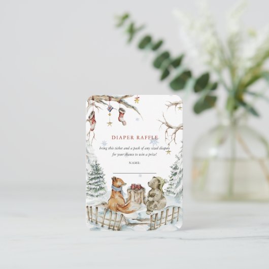 Woodland Winter Forest | Baby shower Diaper Raffle Informatiekaartje (Staand voorkant)