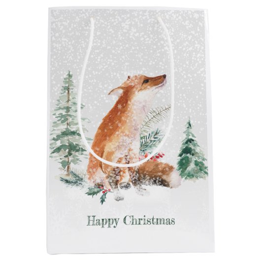 Woodland Winter Fox Pine Medium Cadeauzakje (Voorkant)