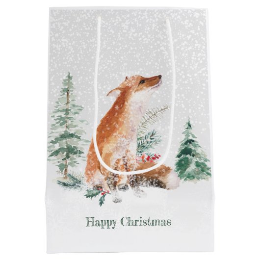 Woodland Winter Fox Pine Medium Cadeauzakje (Achterkant)