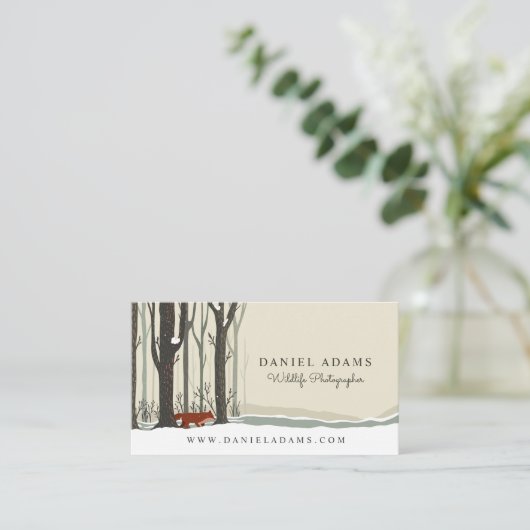 Woodland Winter Fox Wildlife Fotograaf Visitekaartje (Staand voorkant)