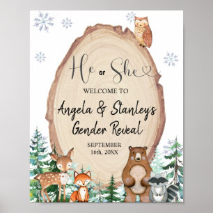 Woodland Winter Gender onthulling Animal Welkomstb Poster