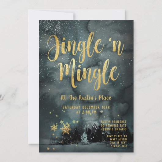 Woodland Winter Jingle Mingle Gold Holiday Partij Kaart (Voorkant)
