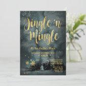 Woodland Winter Jingle Mingle Gold Holiday Partij Kaart (Staand voorkant)