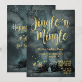 Woodland Winter Jingle Mingle Gold Holiday Partij Kaart (Voorkant / Achterkant)