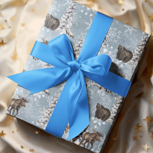 Woodland Winter Moose kerstboom Snowflake Cadeaupapier