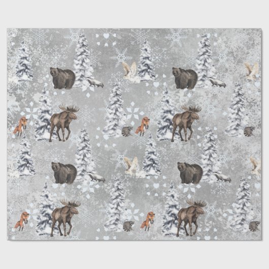 Woodland Winter Moose kerstboom Snowflake Cadeaupapier (Vlak)