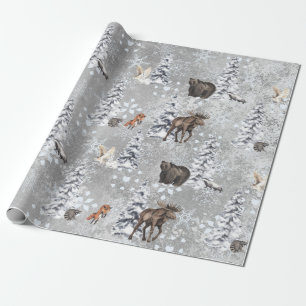 Woodland Winter Moose kerstboom Snowflake Cadeaupapier