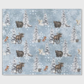 Woodland Winter Moose kerstboom Snowflake Cadeaupapier (Vlak)