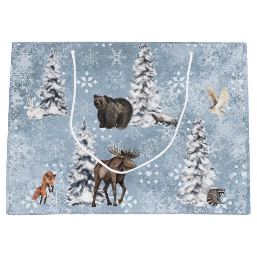 Woodland Winter Moose kerstboom Snowflake La Groot Cadeauzakje (Voorkant)