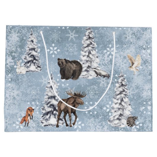 Woodland Winter Moose kerstboom Snowflake La Groot Cadeauzakje (Achterkant)