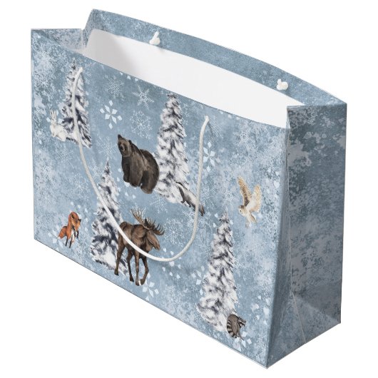 Woodland Winter Moose kerstboom Snowflake La Groot Cadeauzakje (Achterkant Gekanteld)