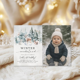 Woodland Winter Onederland 1st Birthday Photo Kaart