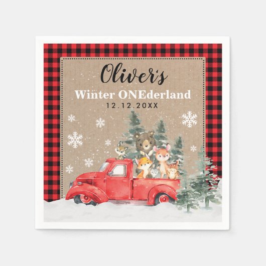  Woodland Winter ONEderland Animals Party Servet (Voorkant)