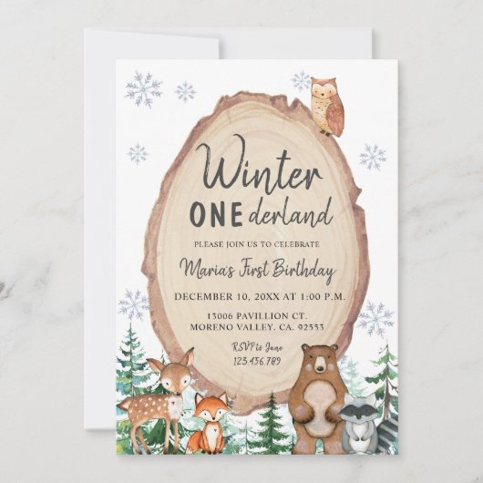 Woodland Winter Onederland Birthday Invitation Kaart (Voorkant)