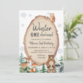 Woodland Winter Onederland Birthday Invitation Kaart (Staand voorkant)