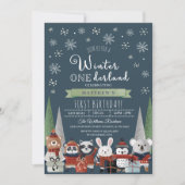 Woodland Winter Onederland First Birthday Kaart (Voorkant)