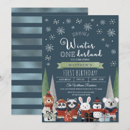 Woodland Winter Onederland First Birthday Kaart