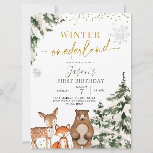 Woodland Winter Onederland Forest First Birthday I Kaart (Voorkant)