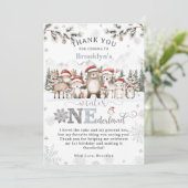 Woodland Winter ONEderland Kerstmis 1e verjaardag Bedankkaart (Staand voorkant)