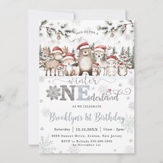 Woodland Winter ONEderland Kerstmis 1e verjaardag Kaart (Voorkant)