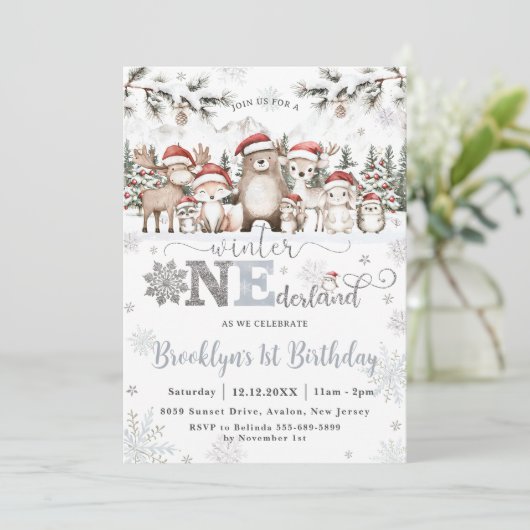 Woodland Winter ONEderland Kerstmis 1e verjaardag Kaart (Staand voorkant)