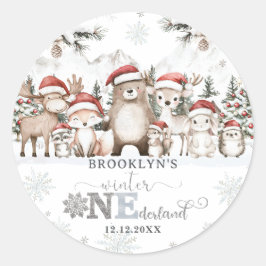 Woodland Winter ONEderland Kerstmis 1e verjaardag Ronde Sticker