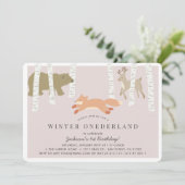 Woodland Winter Onederland Roze 1e verjaardag Kaart (Staand voorkant)