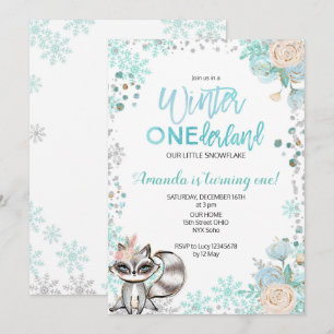Woodland Winter ONEderland Snow Birthday Invite Kaart