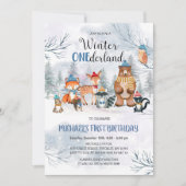 Woodland Winter ONEderland Verjaardag Uitnodiging (Voorkant)