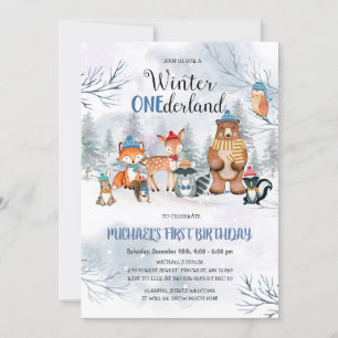 Woodland Winter ONEderland Verjaardag Uitnodiging
