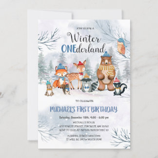 Woodland Winter ONEderland Verjaardag Uitnodiging