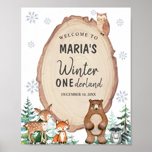Woodland Winter Onederland Verjaardag Welkom Poster (Voorkant)