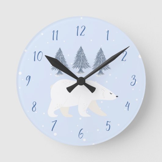 Woodland Winter Polar Beer kinderkamer decor Ronde Klok (Voorkant)