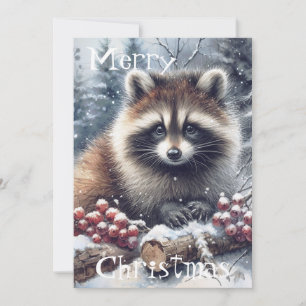 Woodland Winter Raccoon Christmas Waterverf Holid Feestdagenkaart