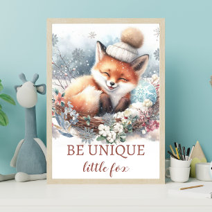 Woodland winter schattig vos pasgeboren meisje kam poster