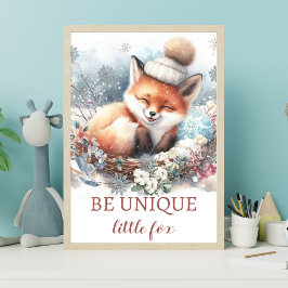 Woodland winter schattig vos pasgeboren meisje kam poster