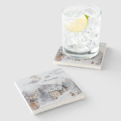 Woodland Winter Waterverf Familienaam Monogrammed Stenen Onderzetter (Zijkant)