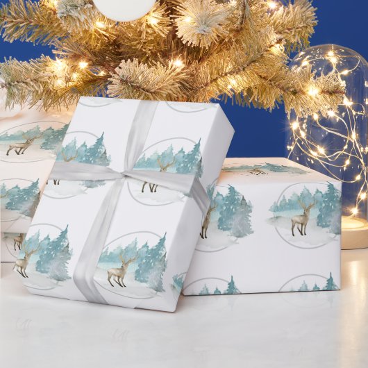 Woodland Winter Waterverf Herten Kerstmis Cadeaupapier (Feestdagen)